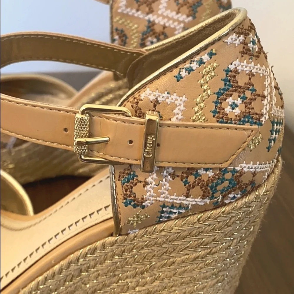 Aztec Gold Metallic Espadrille Platform Wedges 9.5 - Sam Edelman Circus